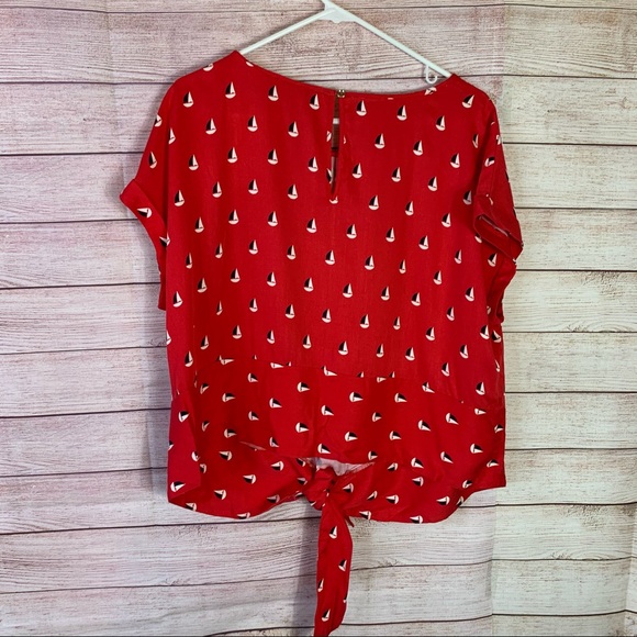 Oasis Sailboat Tie Front Short Sleeve Print Size20 - Picture 3 of 7